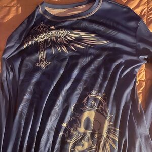 Men's Blue Graphic Long Sleeve Shirt